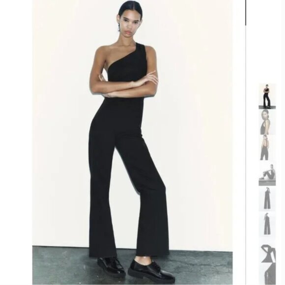 NWT ZARA ASYMMETRIC JUMPSUIT BLACK JEAN - Picture 2 of 6